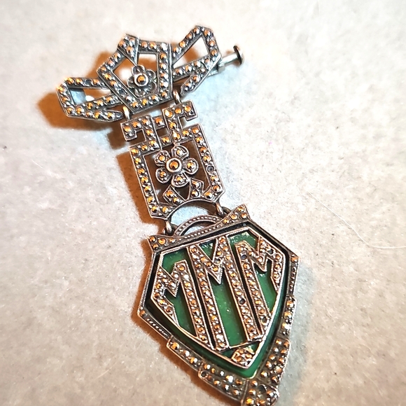 Antique French Art Deco Sterling Silver Marcasite Lapel...